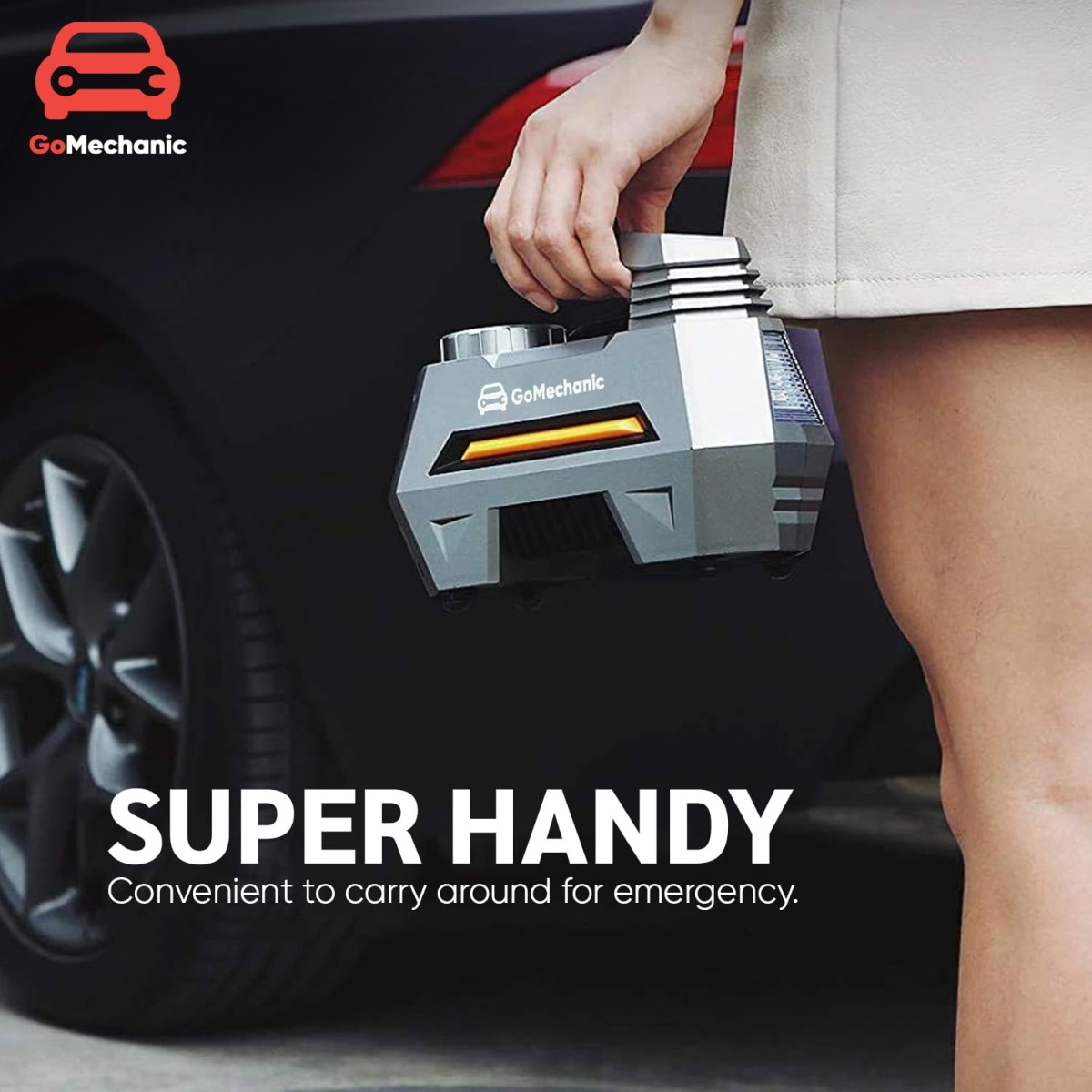 GoMechanic Digital Tyre Inflator for Car - 150 psi, 12V DC Portable Air Pump/Compressor with Digital Tyre Pressure Gauge, Suitable for Bikes, Bicycles or Any Inflatable With LED Light (Gusto T2) Grey