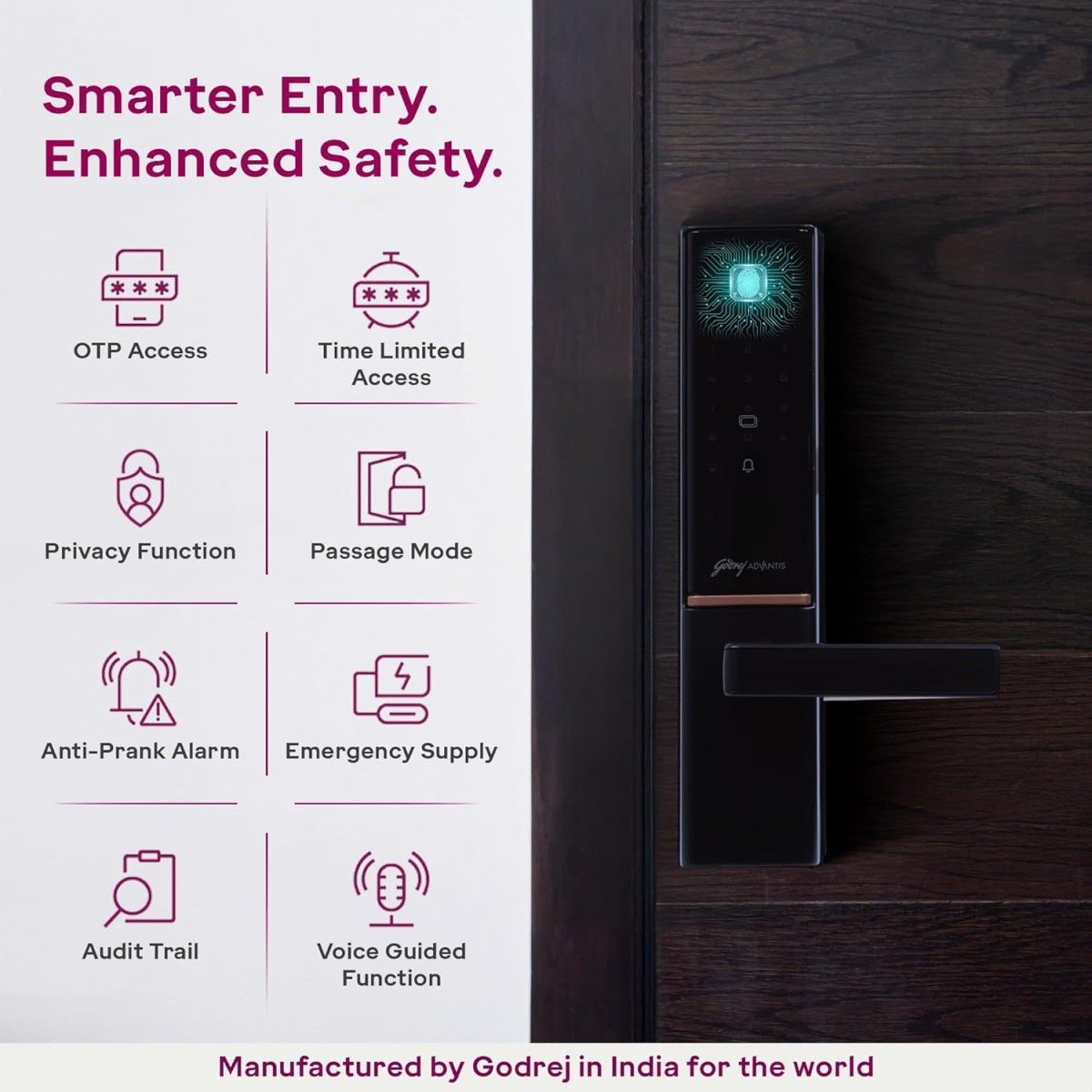 Godrej Smart Lock | The Only 7 in 1 NFC Digital Lock with Scheduled Biometric Access | VDP Compatible | Wooden Door in Home & Offices | Matte Black |3 Yrs Warranty |Made in India |Free Installation Godrej Smart Lock | The Only 7 in 1 NFC Digital Lock with Scheduled Biometric Access | VDP Compatible | Wooden Door in Home & Offices | Matte Black |3 Yrs Warranty |Made in India |Free Installation
