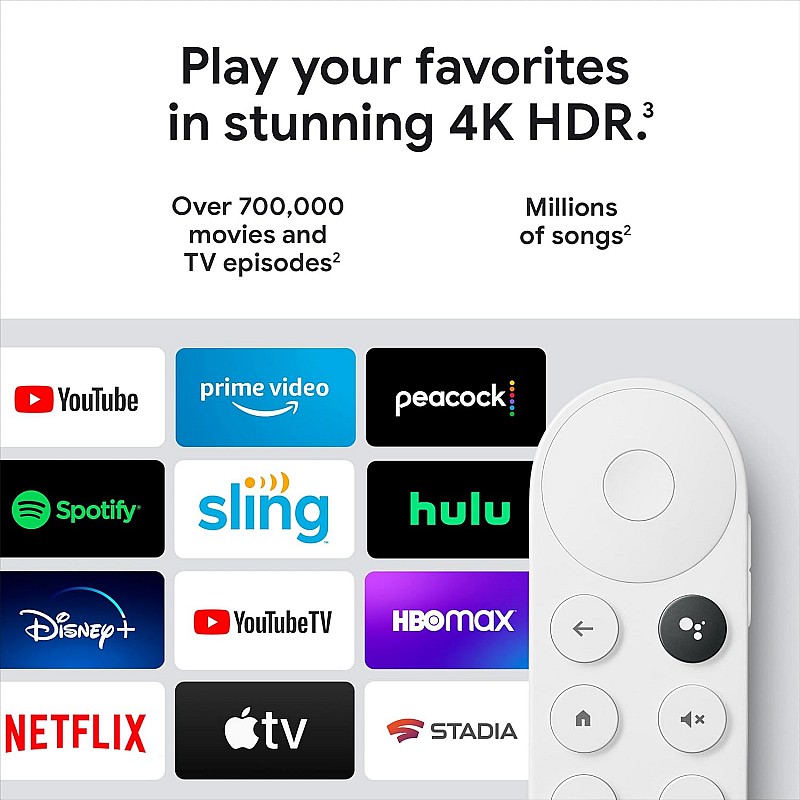 Google Chromecast with Google TV (4K)- Streaming Stick Entertainment with Voice Search - Watch Movies, Shows, and Live TV in 4K HDR - Snow