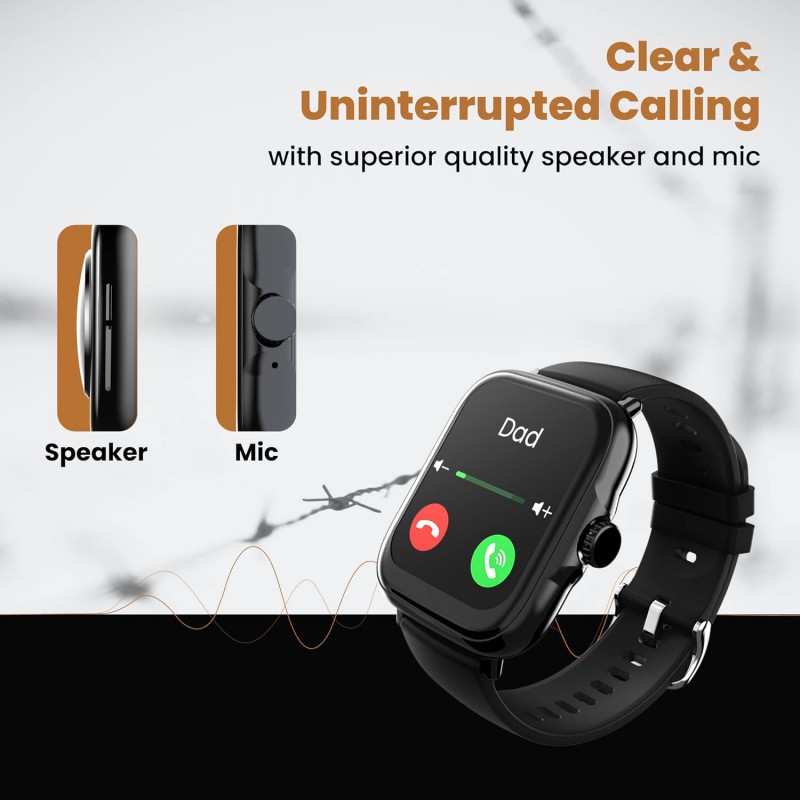 HAMMER Ace 4.0 Calling Smart Watch with Large 1.85" IPS Display, Dual Mode, Spo2, Heart Rate, Strong Metallic Body & Skin Friendly Strap, Black