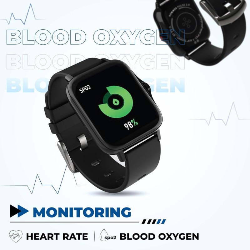 HAMMER Ace 4.0 Calling Smart Watch with Large 1.85" IPS Display, Dual Mode, Spo2, Heart Rate, Strong Metallic Body & Skin Friendly Strap, Black
