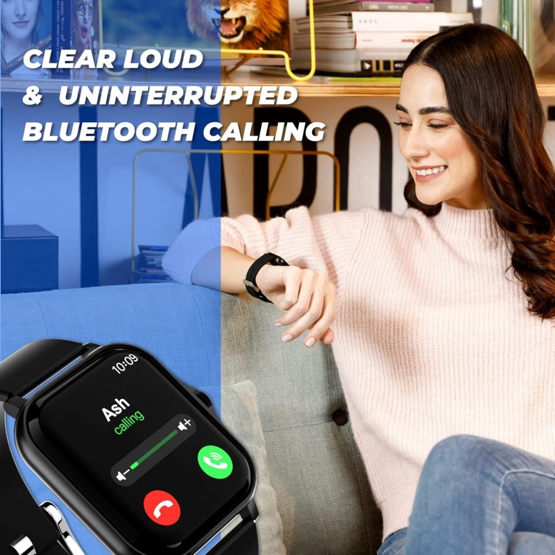 HAMMER Ace 4.0 Calling Smart Watch with Large 1.85" IPS Display, Dual Mode, Spo2, Heart Rate, Strong Metallic Body & Skin Friendly Strap, Black