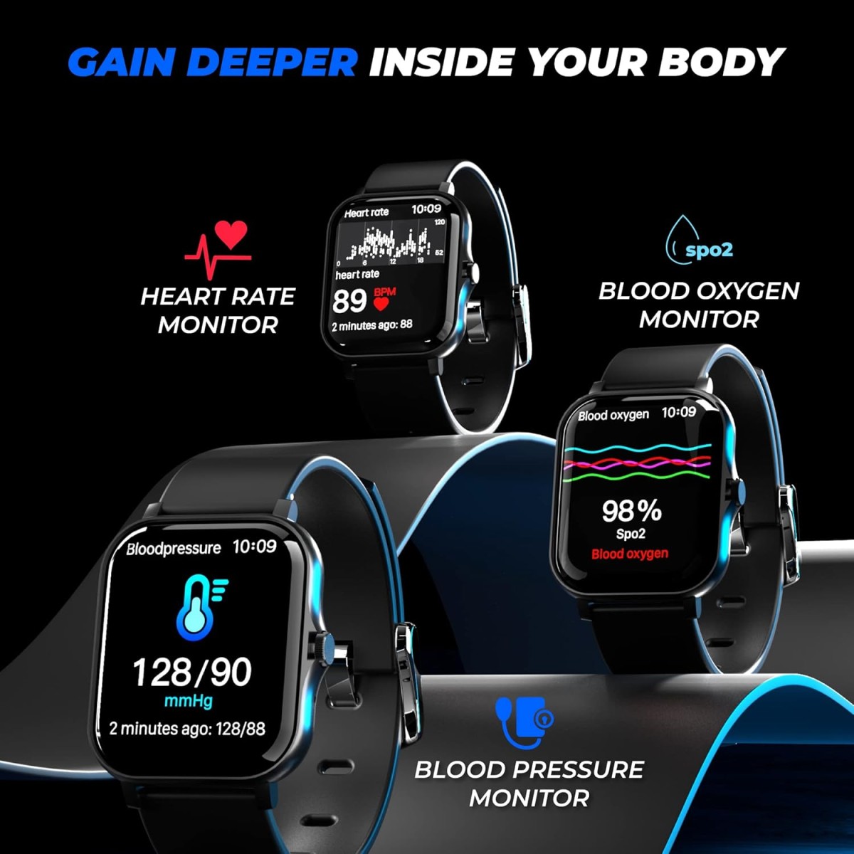 HAMMER Ace 4.0 Calling Smart Watch with Large 1.85" IPS Display, Dual Mode, Spo2, Heart Rate, Strong Metallic Body & Skin Friendly Strap, Black