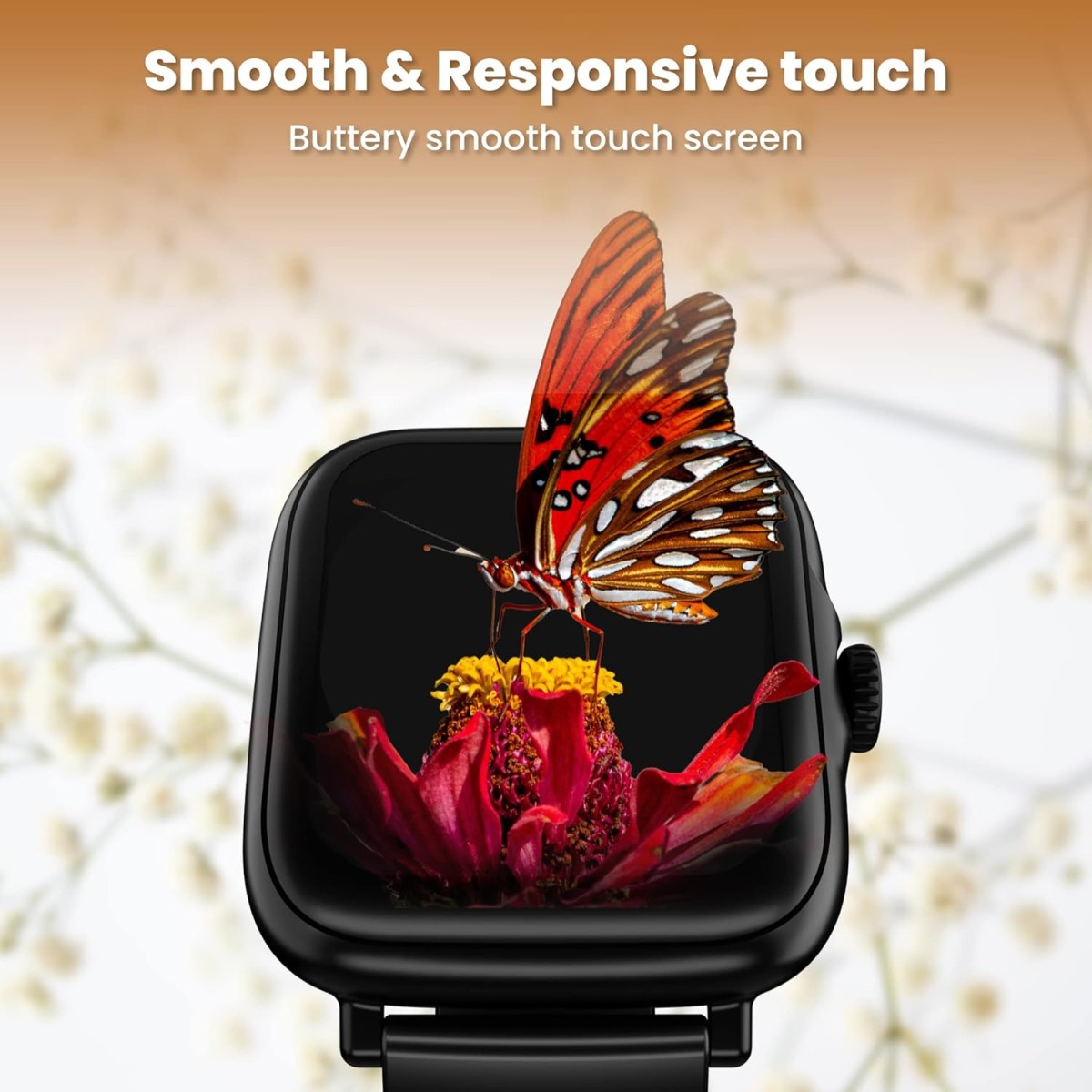 HAMMER Ace 4.0 Calling Smart Watch with Large 1.85" IPS Display, Dual Mode, Spo2, Heart Rate, Strong Metallic Body & Skin Friendly Strap, Black