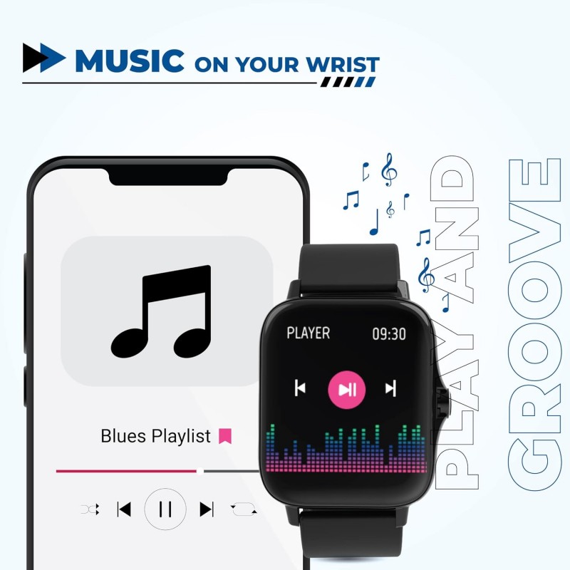 HAMMER Ace 4.0 Calling Smart Watch with Large 1.85" IPS Display, Dual Mode, Spo2, Heart Rate, Strong Metallic Body & Skin Friendly Strap, Black