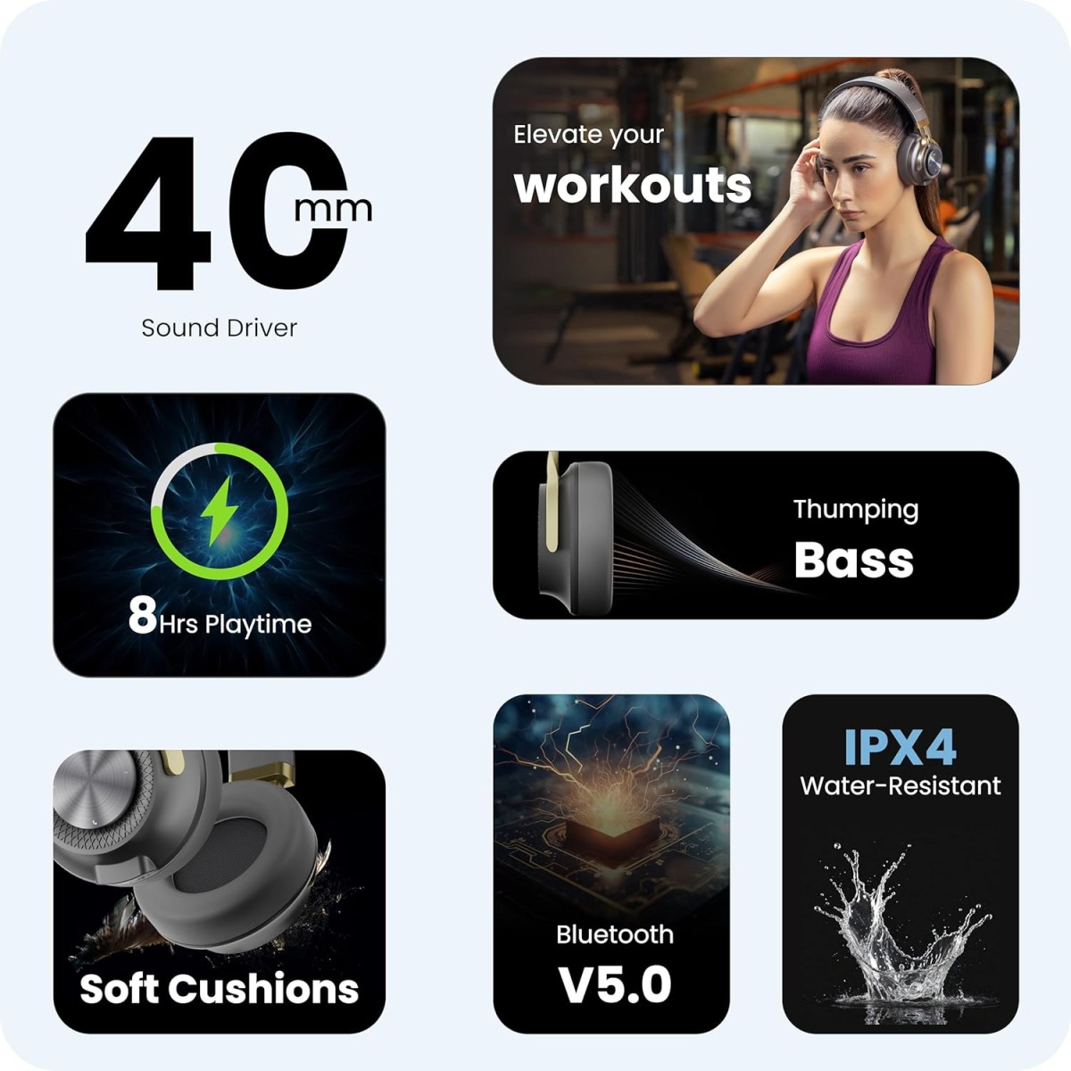 HAMMER Bash 2.0 Over The Ear Wireless Bluetooth Headphones with Mic, Deep Bass, Foldable Headphones