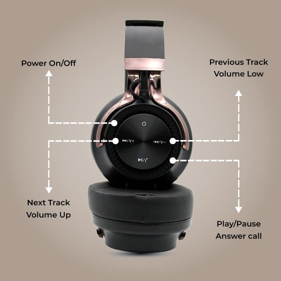 HAMMER Bash Over The Ear Wireless Bluetooth Headphones with Mic, Deep Bass, Foldable Headphones, Fast Pairing (Black)