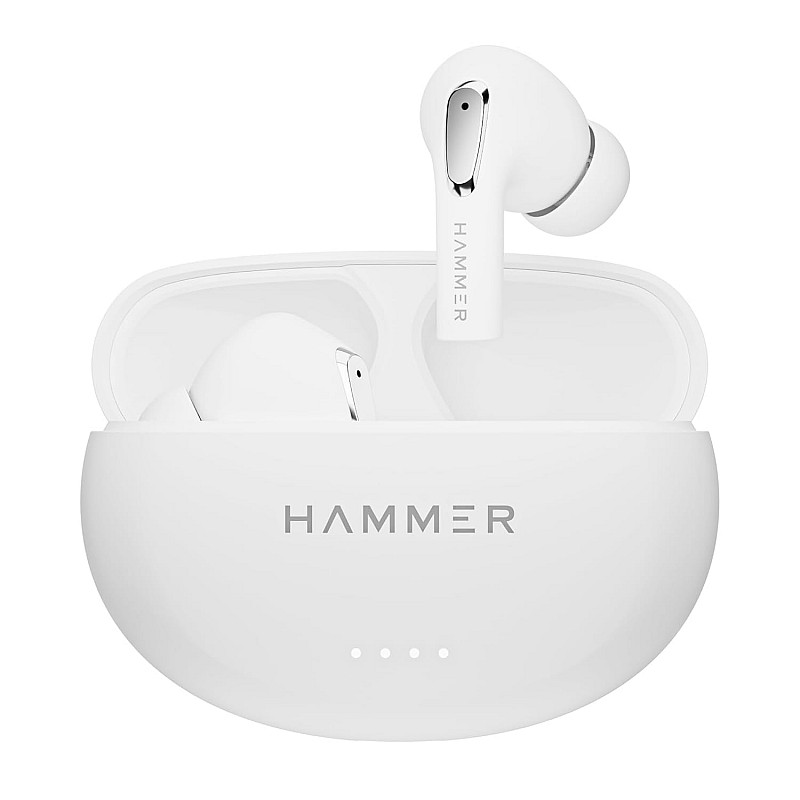 HAMMER Mini Pods True Wireless Earbuds with Upto 20H Playtime, Bookshelf Bluetooth V5.3, Type-C Charging, Touch Controls, Ipx5, Voice Assistant, Made in India (White)