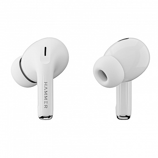 HAMMER Screen TWS, ANC (32Db), Smart Touch Display True Wireless Buds, Type-C Fast Charging, Bv5.4, Find My in Ear Earbuds, 4 Mics Enc for Clear Calling, Transparency Mode, Eq Mode (White)