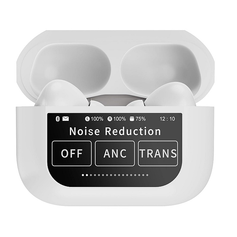 HAMMER Screen TWS, ANC (32Db), Smart Touch Display True Wireless Buds, Type-C Fast Charging, Bv5.4, Find My in Ear Earbuds, 4 Mics Enc for Clear Calling, Transparency Mode, Eq Mode (White)