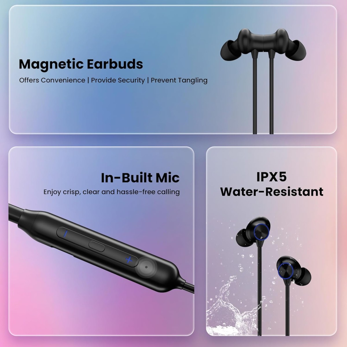 HAMMER Splendor in Ear Bluetooth Neckband with Magnetic Earbuds, Deep Bass, Built-in Mic