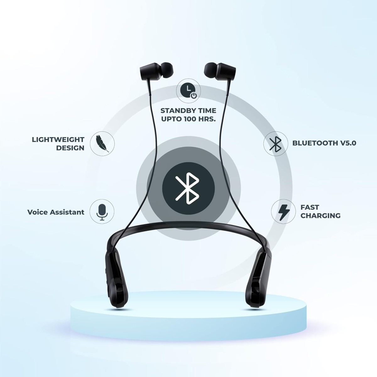 HAMMER Sting 2.0 Wireless Bluetooth in Ear Neckband with Mic (Black)