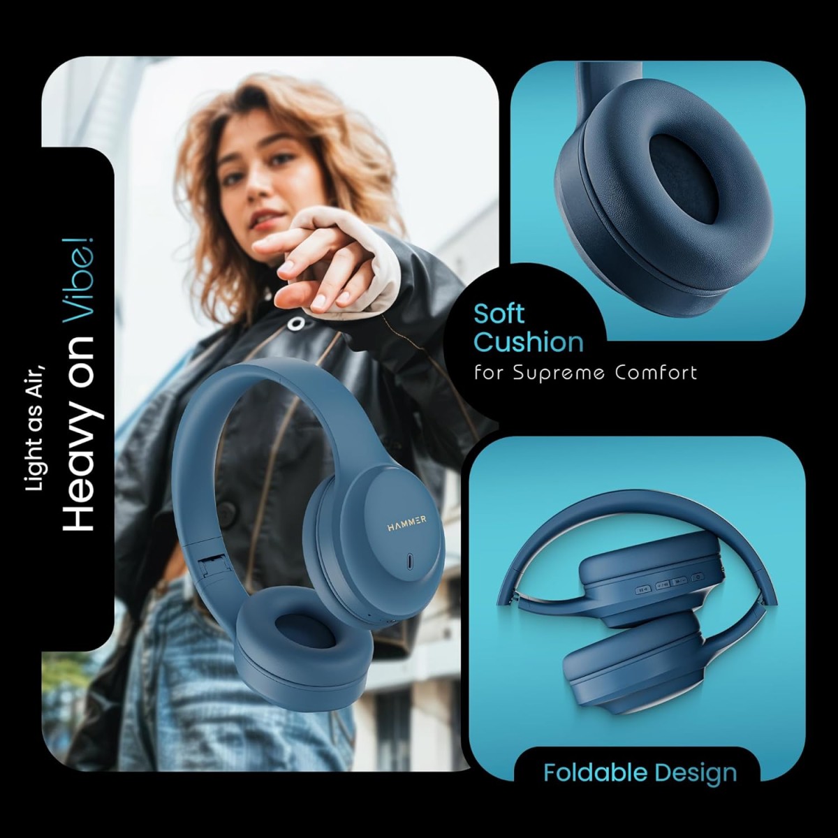 HAMMER Vibe ENC Bluetooth Headphone, 40mm Driver, Dual Pairing