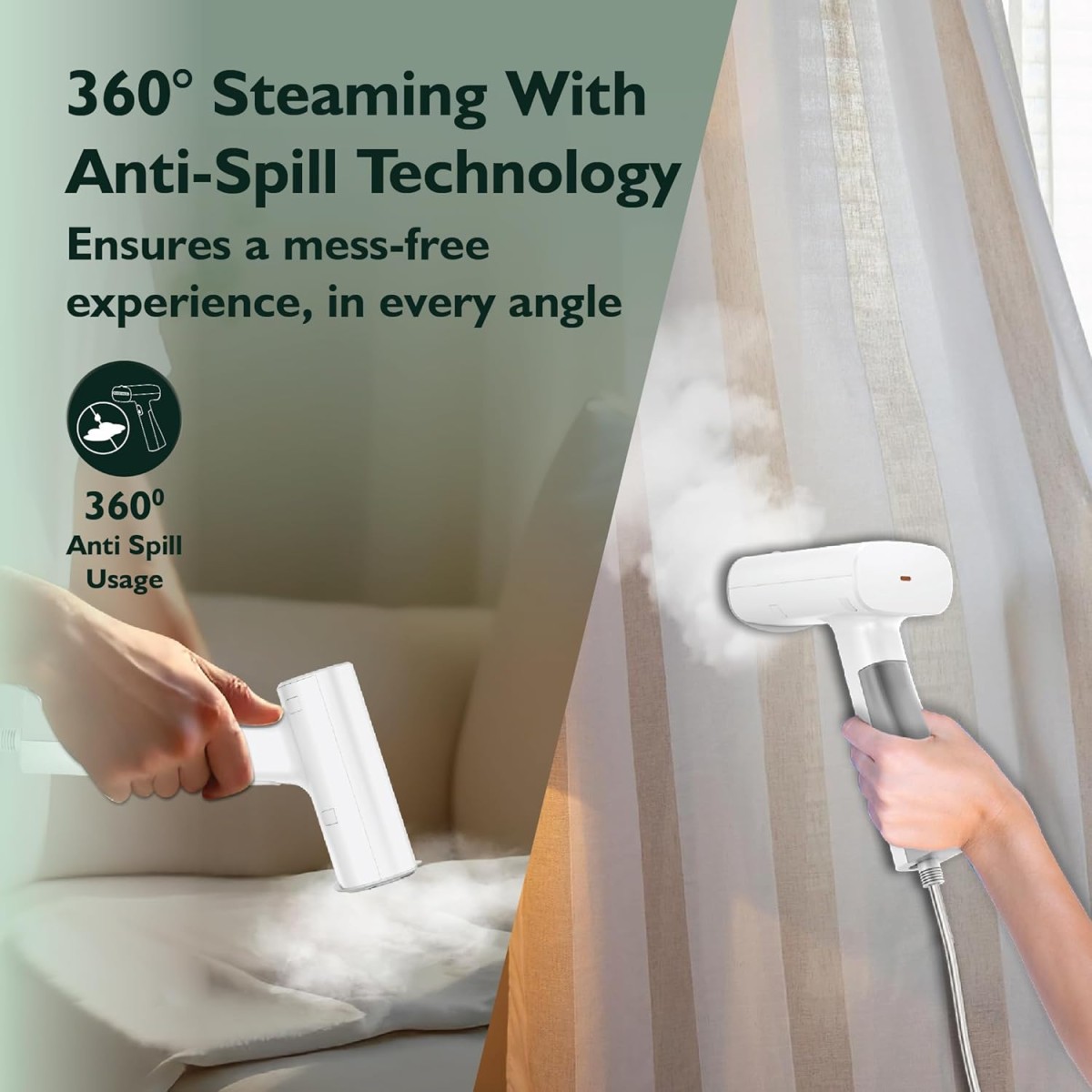 HAVELLS Vela Handheld Garment Steamer for Clothes | 1100 Watt | 360° Steaming | Anti-Spill Technology | Quick Steam Ready |100ml Detachable Tank | Upto 22g/min Steaming Rate | 2 Year Warranty | White