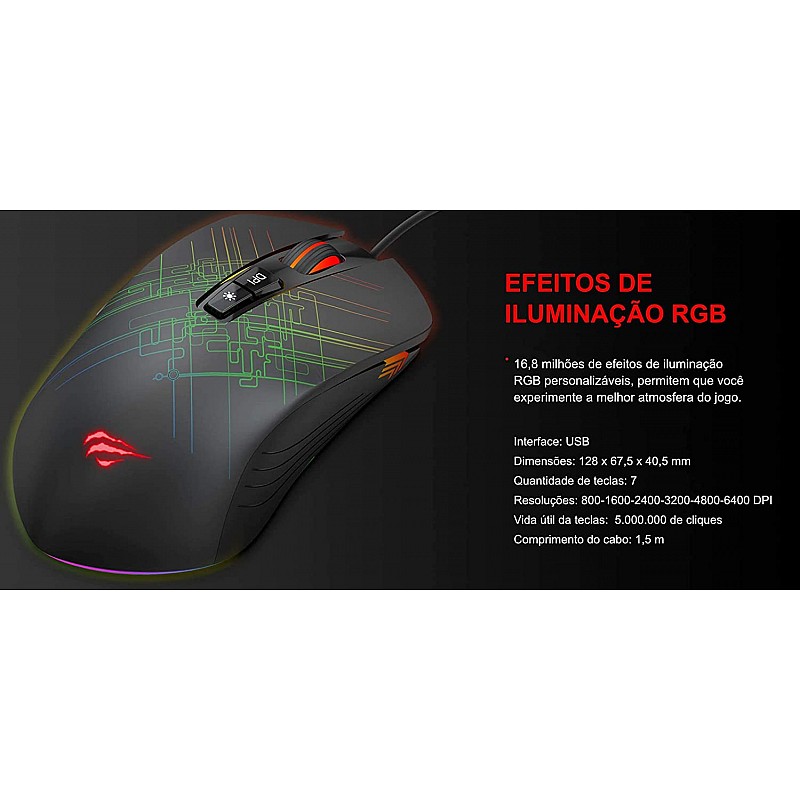 HAVIT GAMENOTE MS1019 RGB Backlit Programmable Gaming Mouse - 7 Buttons, 4800 DPI