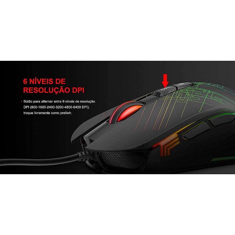 HAVIT GAMENOTE MS1019 RGB Backlit Programmable Gaming Mouse - 7 Buttons, 4800 DPI