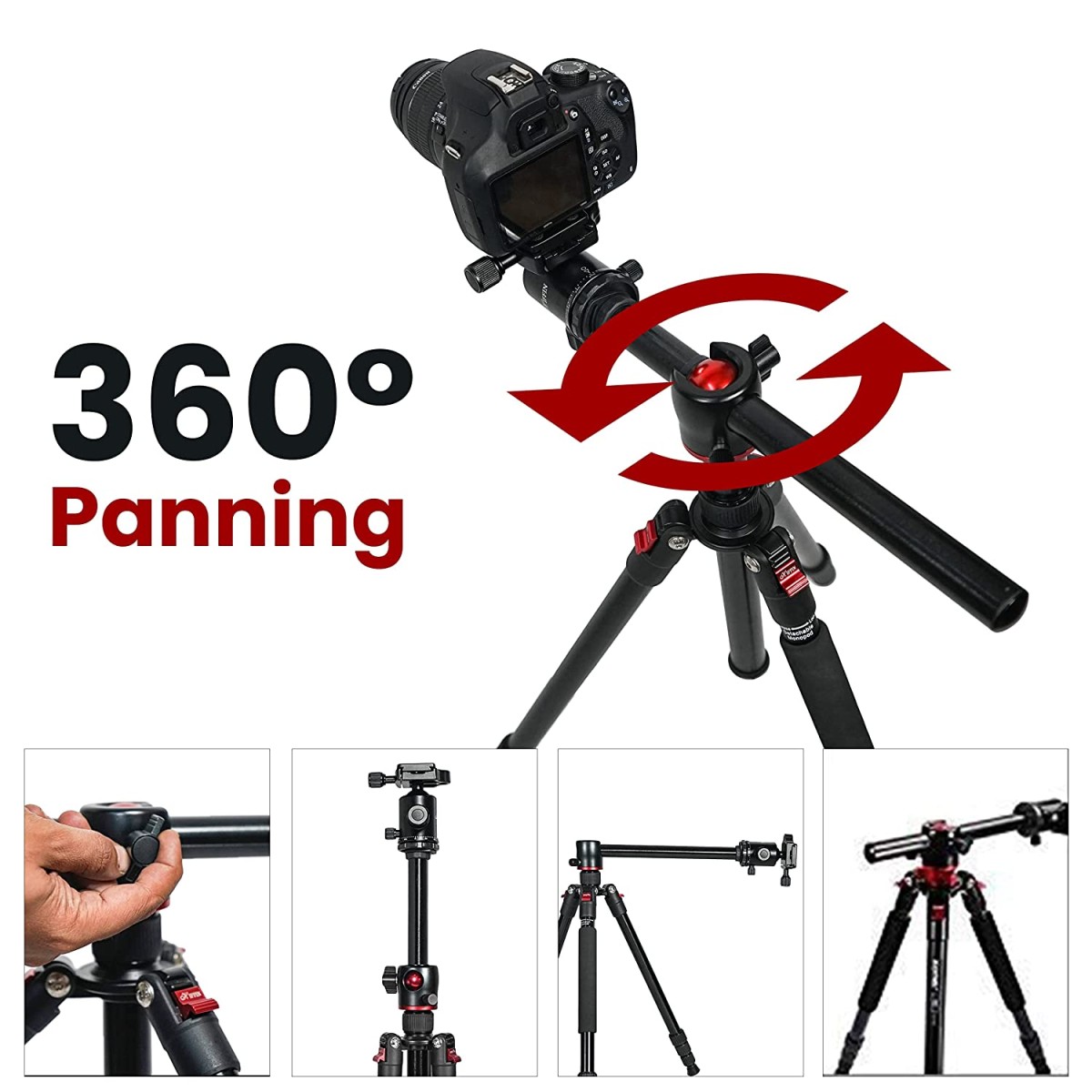 HIFFIN HF-550 Tripod, 65″ inch Special Quality Camera Tripod for Canon Nikon 360 Degree Ball Head, Travel and Work (Black)