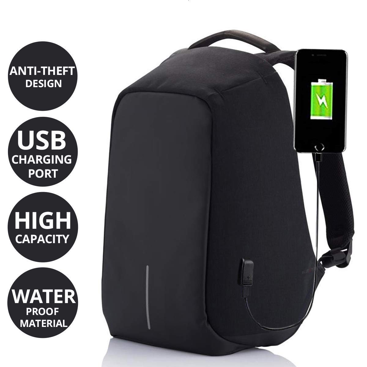 HOLME'S Anti-Theft Laptop Backpack/Laptop Bag/College Bag/School Bag/Casual Backpacks/Bags & Backpacks/USB Bag/Smart Bag/Travel Bag/with USB Charging Port (Black)