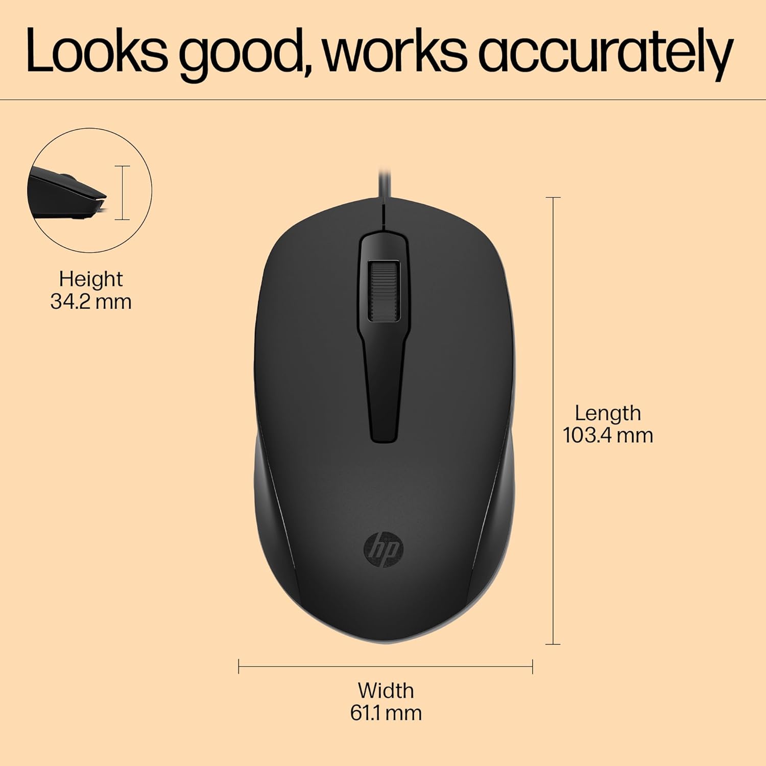 HP 150 Wired Mouse- Elegant Ergonomic Design, 1600 DPI Optical Tracking ...