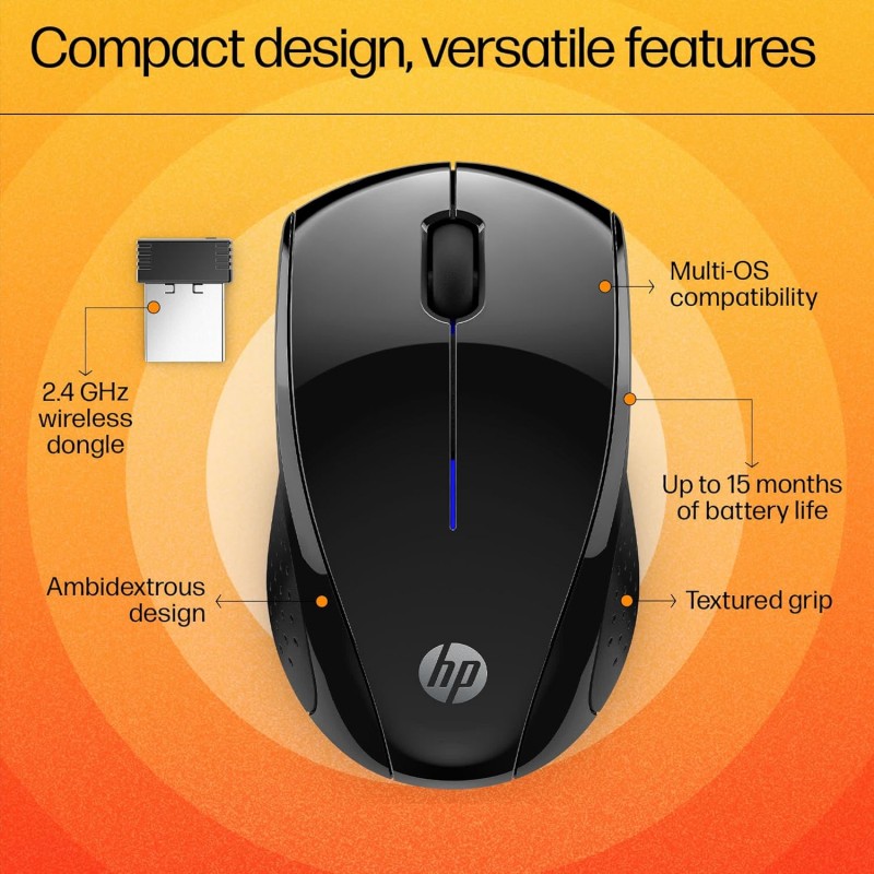 HP 220 Silent Wireless Mouse, 2.4 GHz Dongle, 15 Month Life Battery, Compatible with Windows, Mac, Chromebook/PC/Laptop (391R4AA), Black