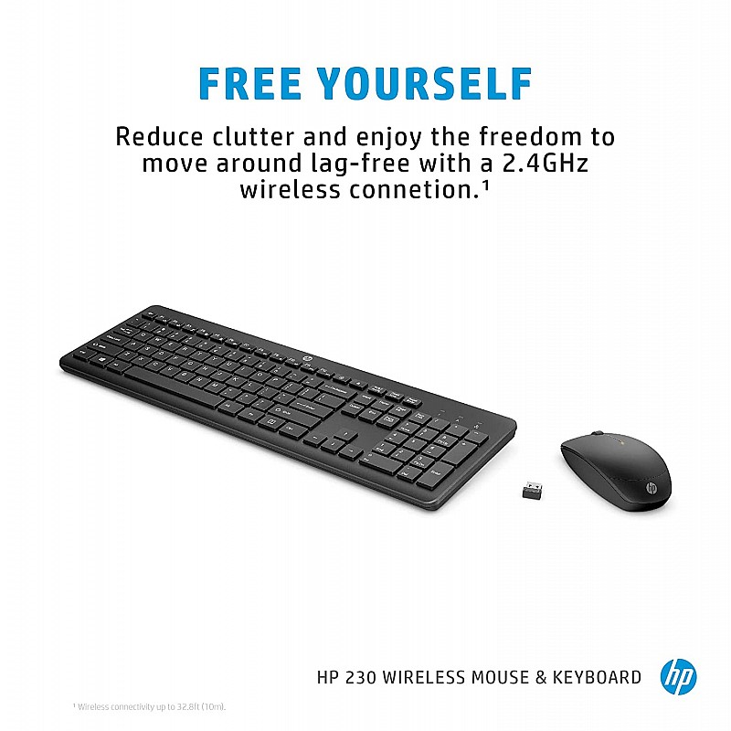 HP 230 Wireless Black Keyboard and Mouse Combo 1600 DPI (18H24AA)