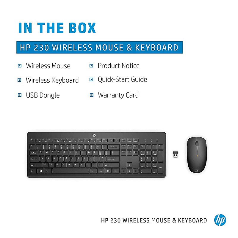 HP 230 Wireless Black Keyboard and Mouse Combo 1600 DPI (18H24AA)