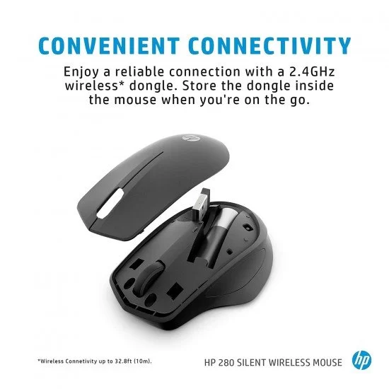HP 280 USB Wireless Mouse, 2.4GHz Connection , 19U64AA Black