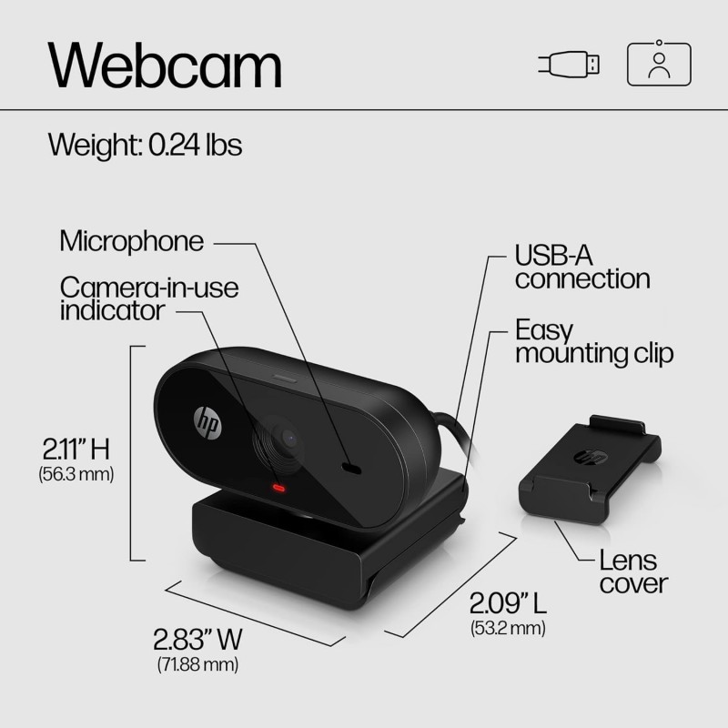 HP 325 1080p Full HD USB Computer Webcam with Mic & Privacy Cover - for Desktop, Laptop, & Chromebook Zoom & Teams Compatible - Clip Mount, Tripod Support, 66º Wide-Angle HP 325 1080p Full HD USB Computer Webcam with Mic & Privacy Cover - for Desktop, Laptop, & Chromebook Zoom & Teams Compatible - Clip Mount, Tripod Support, 66º Wide-Angle