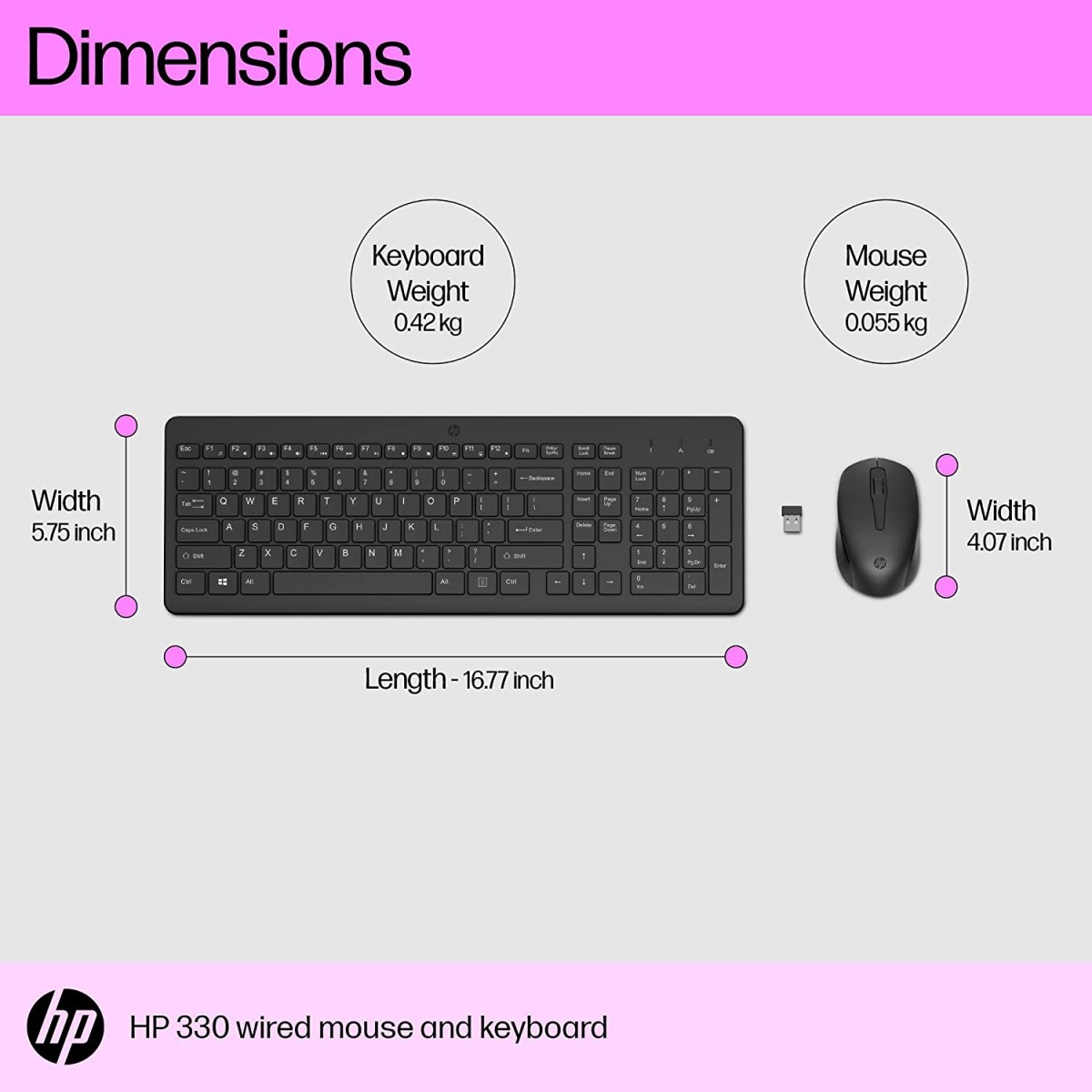 HP 330 Wireless Black Keyboard and Mouse Set with Numeric Keypad, 2.4GHz Wireless Connection and 1600 DPI