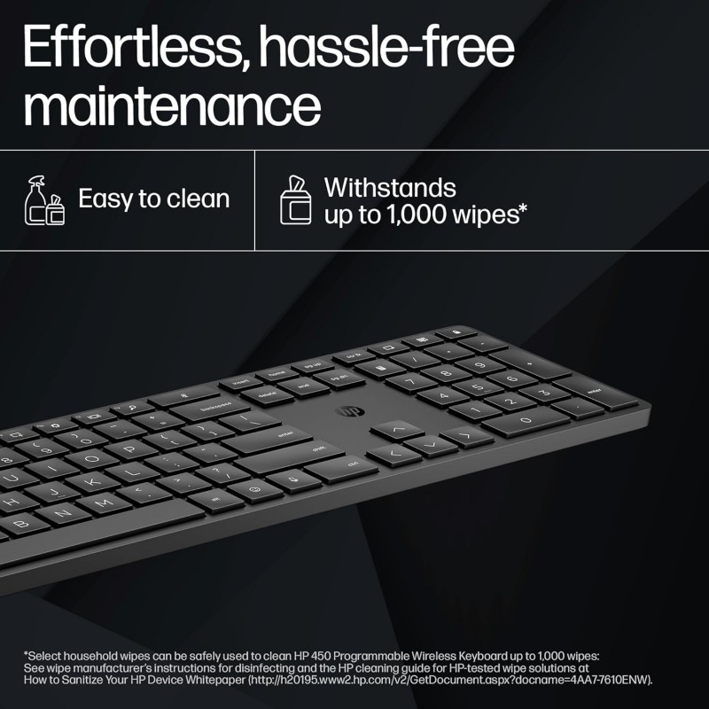 HP 450 Programmable Wireless, Full Size; 3-Zone Layout Keyboard, 2.4 Ghz Wireless Connection, Compatible with Pcs with Available USB-A Port, Black