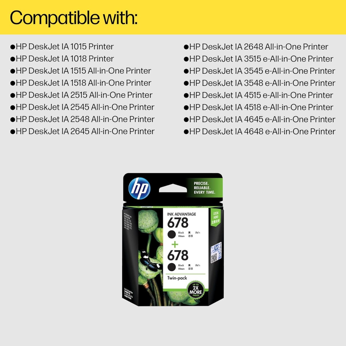 HP 678 2-pack Black Original Ink Advantage Cartridges HP 678 2-pack Black Original Ink Advantage Cartridges