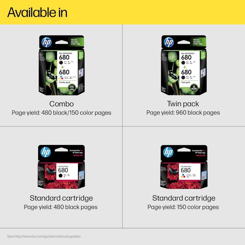 HP 680 2-Pack Black/Tri-Color Original Ink Advantage Cartridges HP 680 2-Pack Black/Tri-Color Original Ink Advantage Cartridges