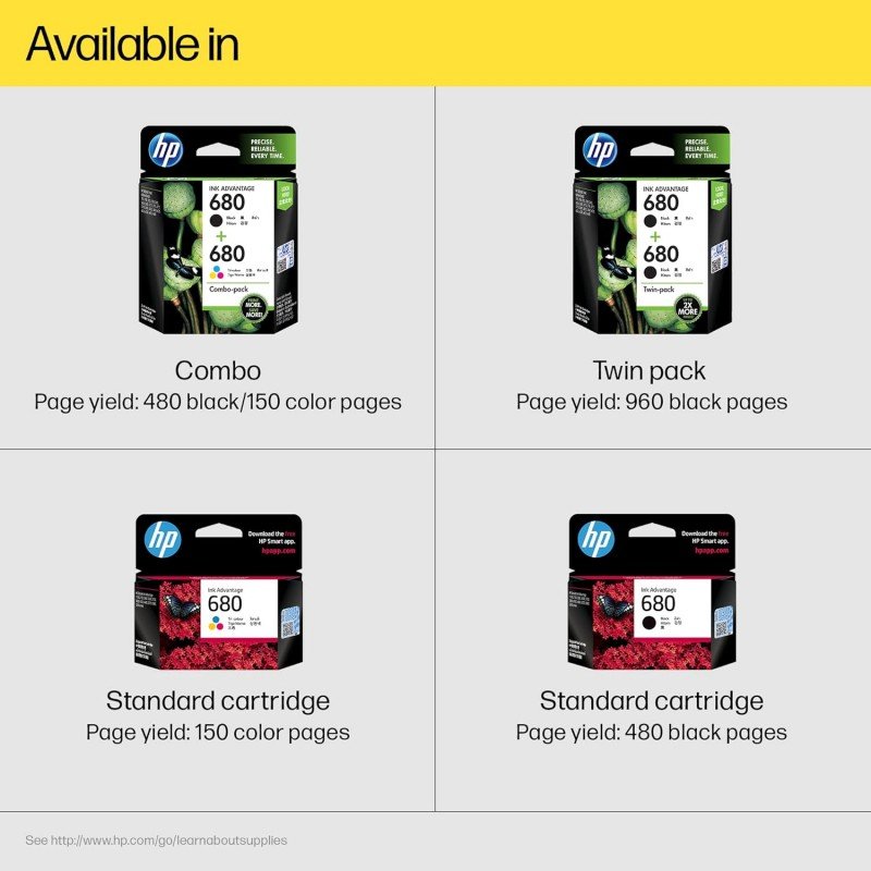 HP 680 2-Pack Black/Tri-Color Original Ink Advantage Cartridges HP 680 2-Pack Black/Tri-Color Original Ink Advantage Cartridges