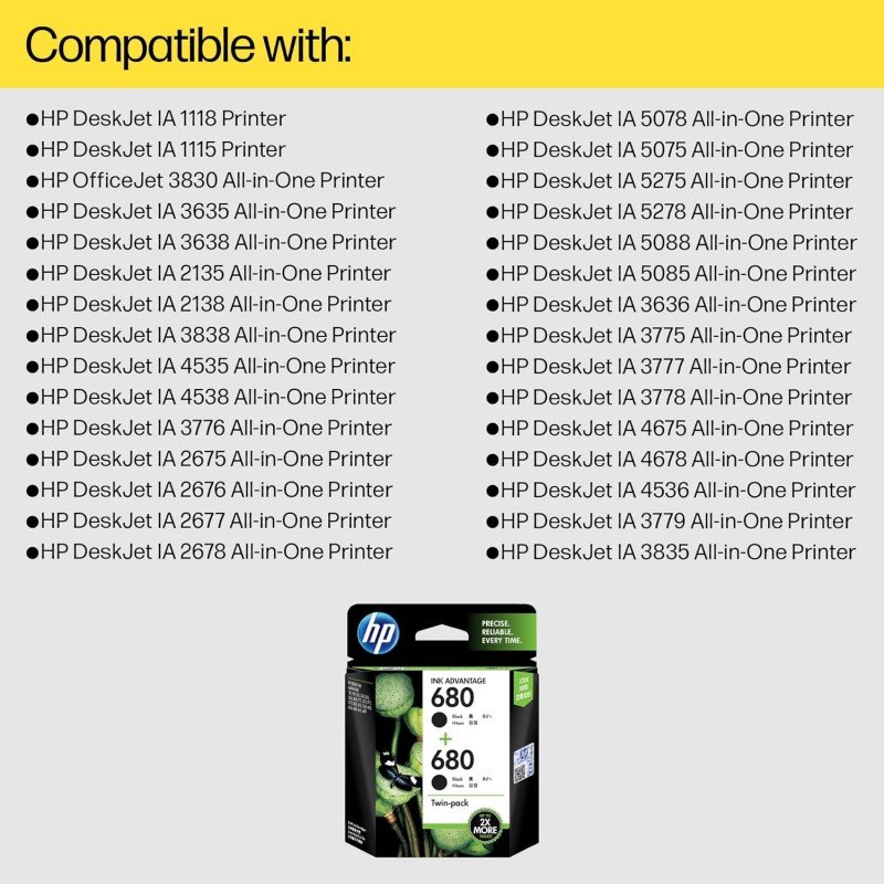 HP 680 2-Pack Black/Tri-Color Original Ink Advantage Cartridges HP 680 2-Pack Black/Tri-Color Original Ink Advantage Cartridges