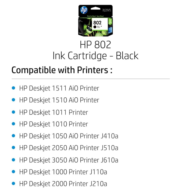 HP 802 Small Black Original Ink Cartridge