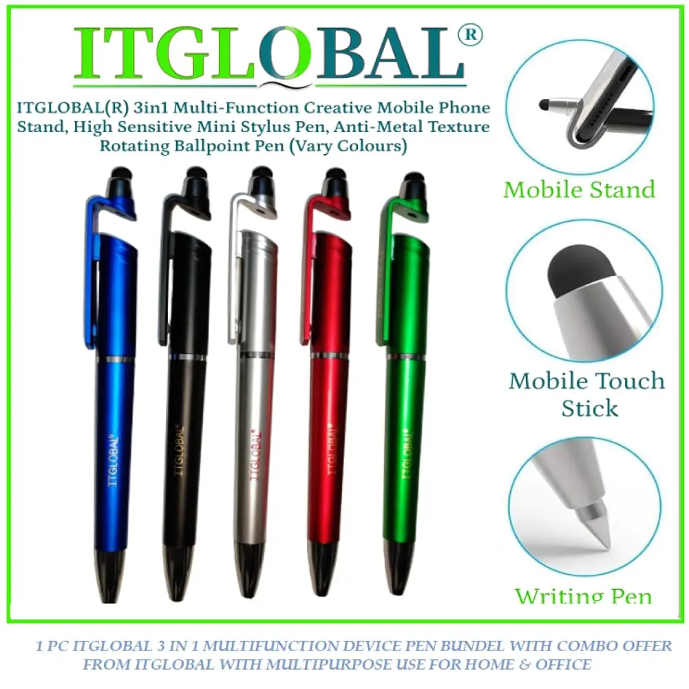 HP 861 Ink Cartridge (Colour) with 3in1 Multi-Function Mobile Phone Stand, Stylus Pen, Anti-Metal Texture Rotating Ballpoint Pen (Very Colors)