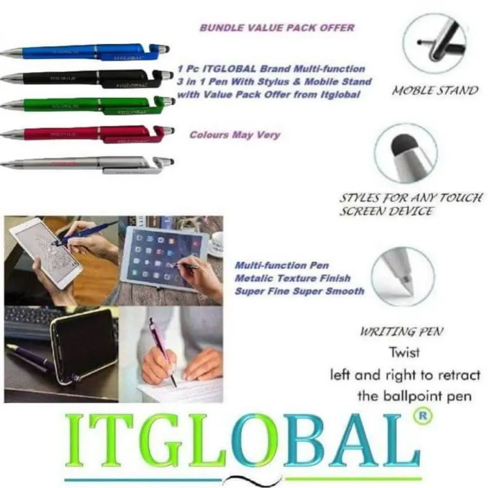 HP 861 Ink Cartridge (Colour) with 3in1 Multi-Function Mobile Phone Stand, Stylus Pen, Anti-Metal Texture Rotating Ballpoint Pen (Very Colors)