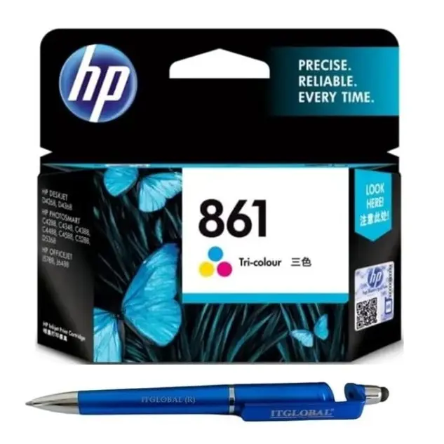 HP 861 Ink Cartridge (Colour) with 3in1 Multi-Function Mobile Phone Stand, Stylus Pen, Anti-Metal Texture Rotating Ballpoint Pen (Very Colors)
