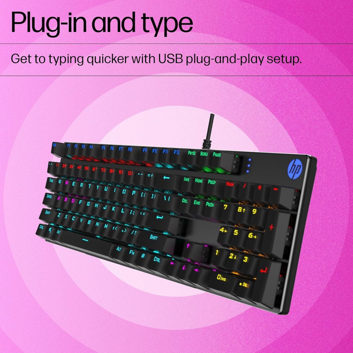 HP GK400F Mechanical Gaming Keyboard,dust & Spill Resistant,RGB Backlit Keys,Metal Panel,Full-Sized Keyboard Design HP GK400F Mechanical Gaming Keyboard,dust & Spill Resistant,RGB Backlit Keys,Metal Panel,Full-Sized Keyboard Design