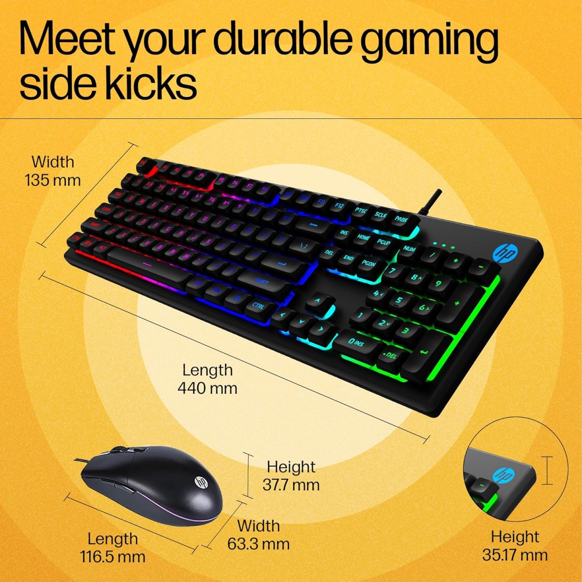 HP KM300F Wired USB Gaming Keyboard and Mouse Set, Membrane Backlit, 26 Keys Anti-Ghosting, 3 LED Indicators & 3D 6K USB Mouse with 6400DPI,Six-Speed Cyclic Resolution Switching, Black