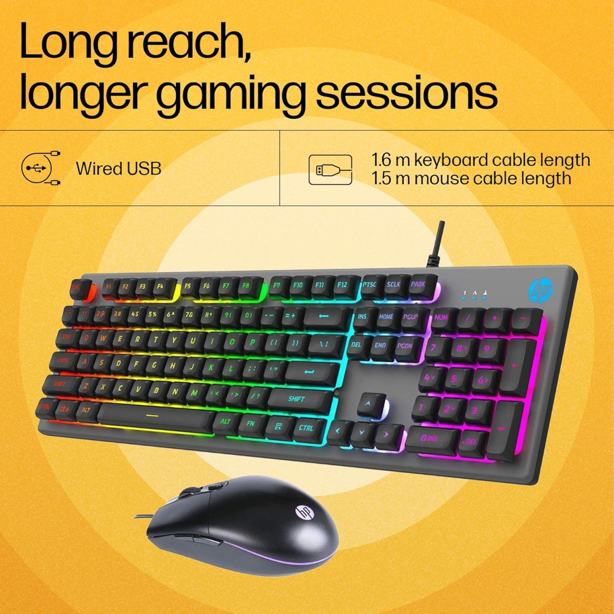 HP KM300F Wired USB Gaming Keyboard and Mouse Set, Membrane Backlit, 26 Keys Anti-Ghosting, 3 LED Indicators & 3D 6K USB Mouse with 6400DPI,Six-Speed Cyclic Resolution Switching, Black