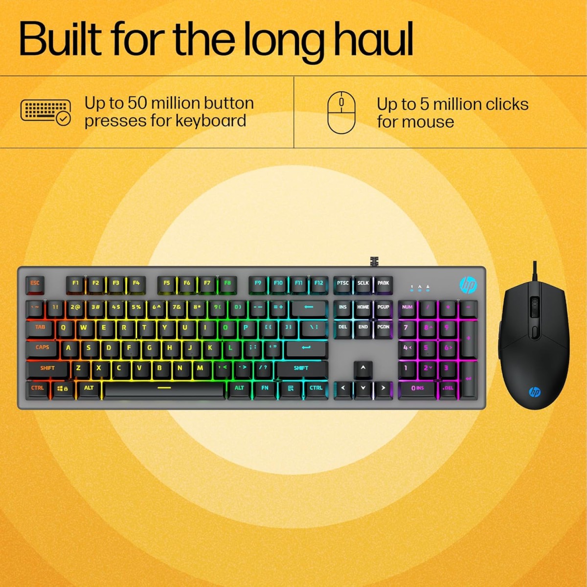 HP KM300F Wired USB Gaming Keyboard and Mouse Set, Membrane Backlit, 26 Keys Anti-Ghosting, 3 LED Indicators & 3D 6K USB Mouse with 6400DPI,Six-Speed Cyclic Resolution Switching, Black