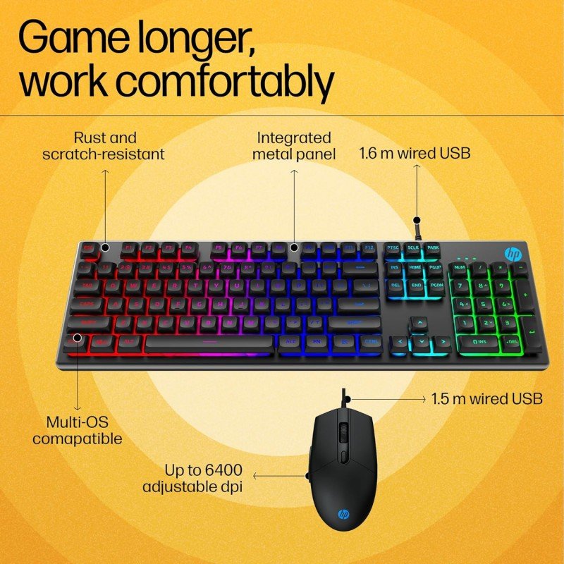 HP KM300F Wired USB Gaming Keyboard and Mouse Set, Membrane Backlit, 26 Keys Anti-Ghosting, 3 LED Indicators & 3D 6K USB Mouse with 6400DPI,Six-Speed Cyclic Resolution Switching, Black HP KM300F Wired USB Gaming Keyboard and Mouse Set, Membrane Backlit, 26 Keys Anti-Ghosting, 3 LED Indicators & 3D 6K USB Mouse with 6400DPI,Six-Speed Cyclic Resolution Switching, Black