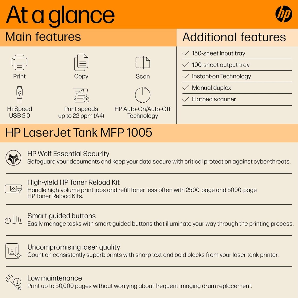 HP LaserJet Tank MFP 1005w, Wireless, Print, Copy, Scan, Hi-Speed USB 2.0, Bluetooth LE, Up to 22 ppm, 150-sheet Input Tray, 100-sheet Output Tray, 1-Year Warranty, Black and White, 381U4A HP LaserJet Tank MFP 1005w, Wireless, Print, Copy, Scan, Hi-Speed USB 2.0, Bluetooth LE, Up to 22 ppm, 150-sheet Input Tray, 100-sheet Output Tray, 1-Year Warranty, Black and White, 381U4A