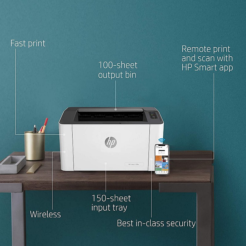 HP Laserjet 108w Single Function Monochrome Laser Wi-Fi Printer for Home/Office, Compact Design, Printing