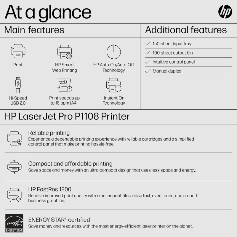 HP Laserjet Pro P1108 Plus Single Function Monochrome Wired Laser Printers, Black
