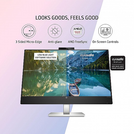 HP M27 27 Inch(68.58 cm) 1924 x 1080 Pixels FHD Monitor, IPS 3-Sided Micro-Edge Screen, AMD FreeSync, 5 MP Webcam, 75Hz, 99% sRGB, 1xHDMI 1.4, 300 nits(459K0AA), M27 Webcam,