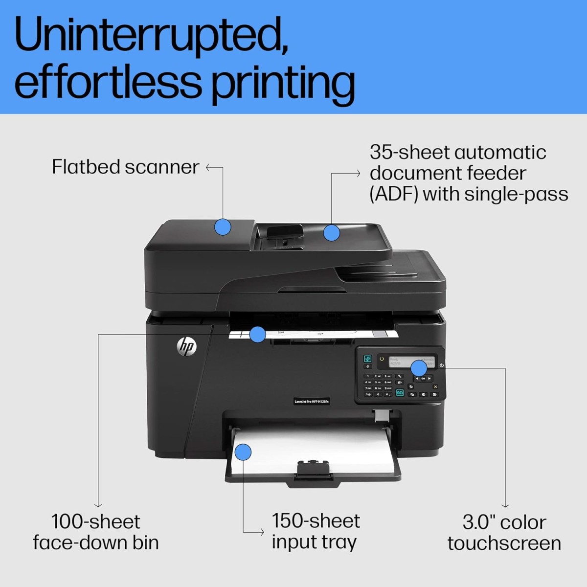 HP MFP M128fn LaserJet Printer: Print, Copy, Scan, Automatic Document Feeder, Ethernet, Fast Printing Upto 20ppm, Easy and Secure Setup, 3 Year Warranty HP MFP M128fn LaserJet Printer: Print, Copy, Scan, Automatic Document Feeder, Ethernet, Fast Printing Upto 20ppm, Easy and Secure Setup, 3 Year Warranty