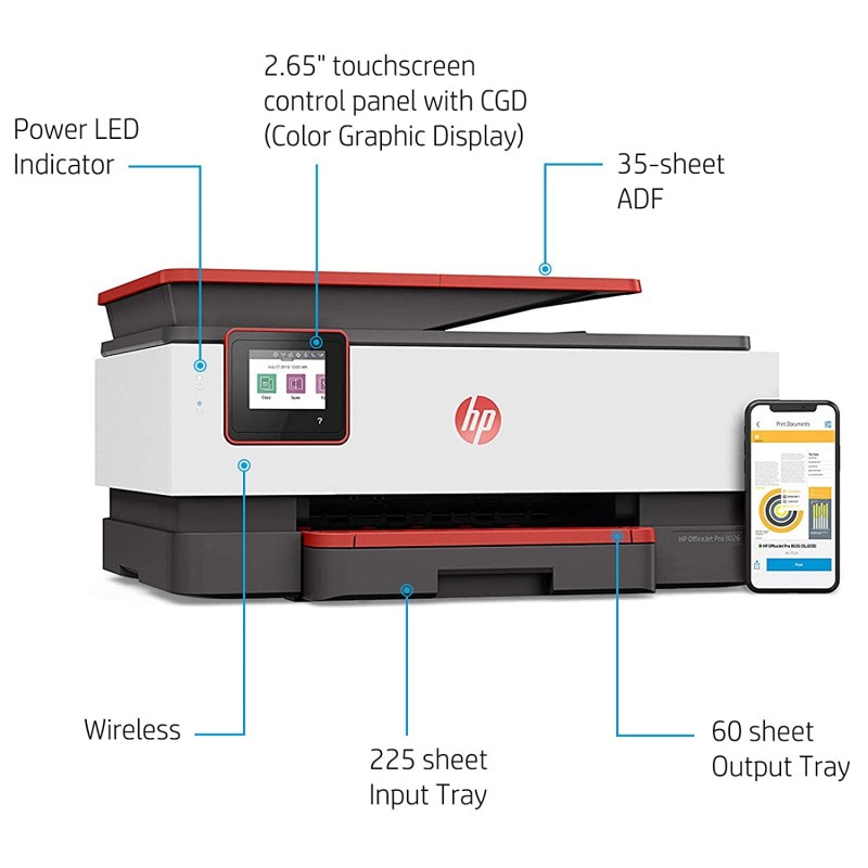 HP OfficeJet Pro 8026 All-in-One Wireless Smart Colour Printer with Auto-Duplex, ADF with Voice-Activated Printing