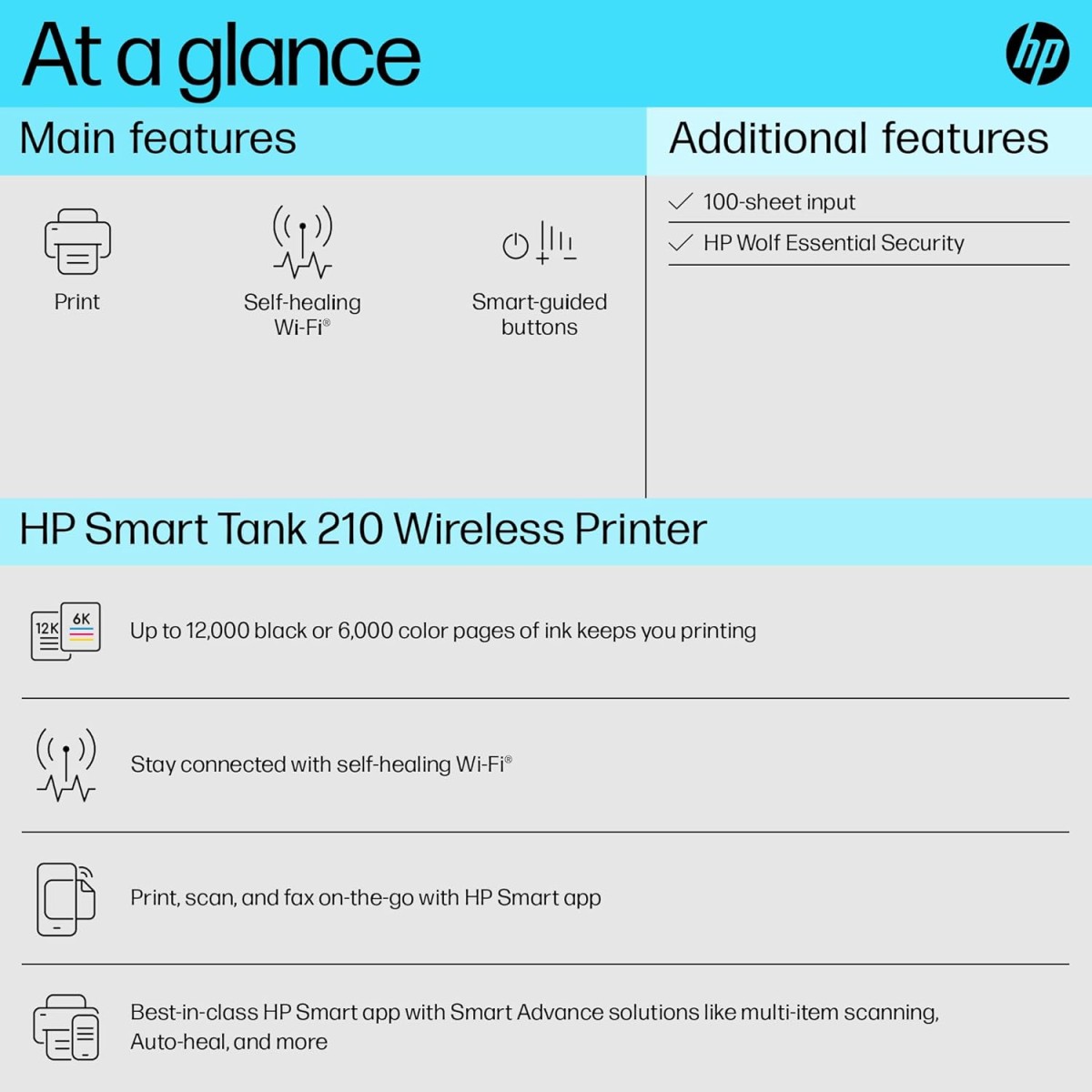 HP Smart Tank 210 Single Function WiFi Colour Printer (Upto 8K Black and 6000 Colour Pages
